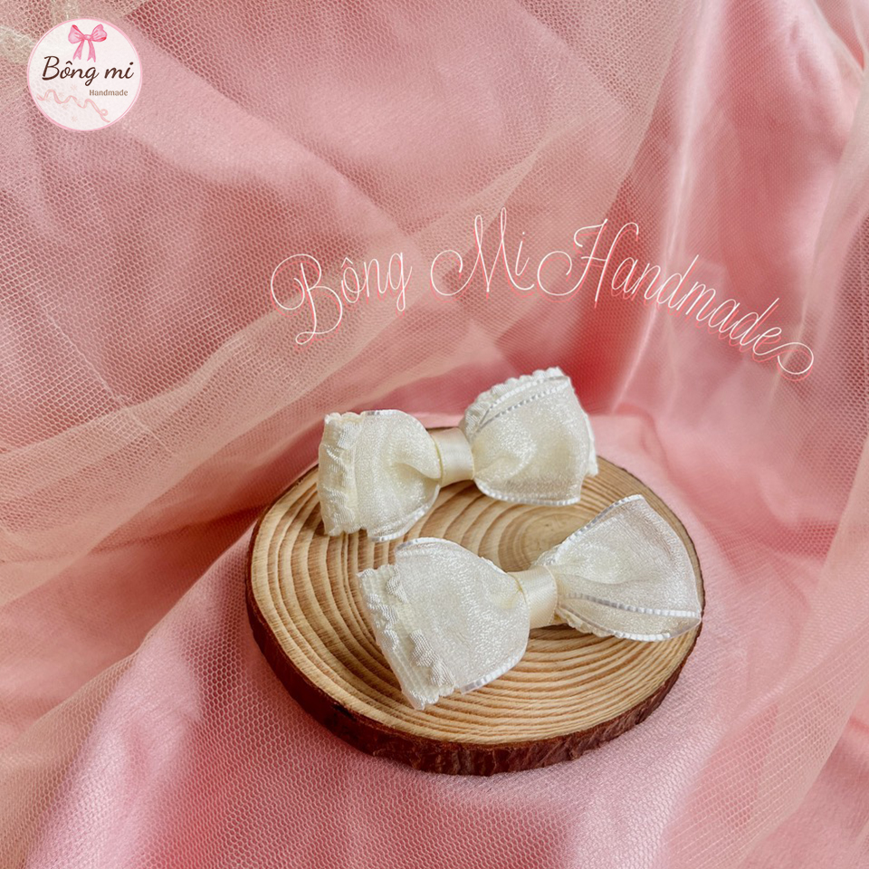 Set kẹp voan handmade tone trắng kem cho bé gái