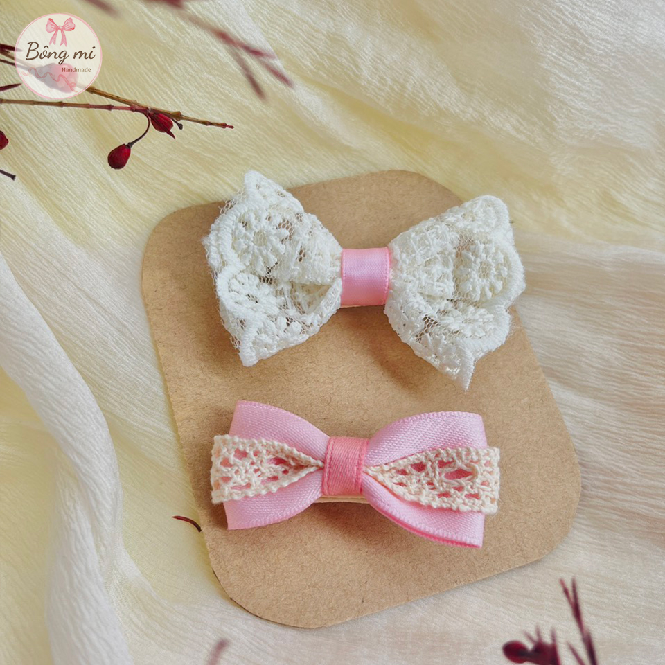 Set kẹp hồng phối ren tiểu thư cho bé gái