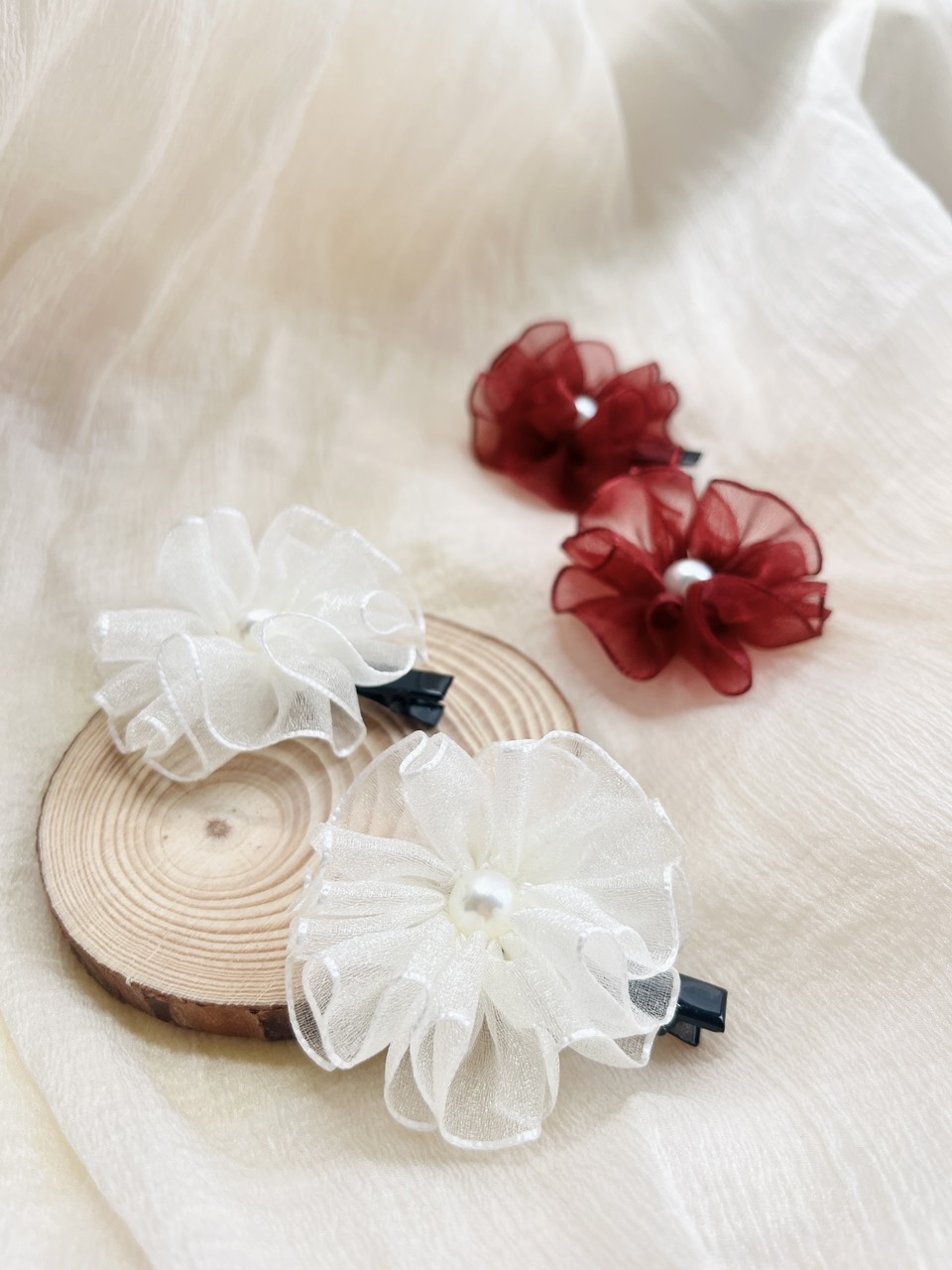 Set kẹp voan hoa bồng bềnh đáng yêu cho bé