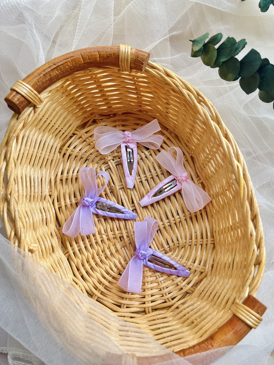 Kẹp tóc mái nơ voan Hàn cao cấp cho bé gái